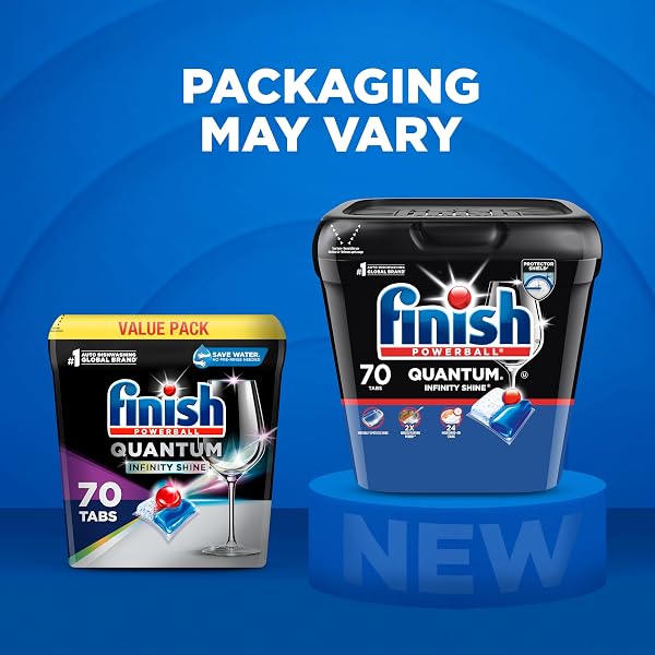 FINISH QUANTUM INFINITY SHINE DISHWASHER PODS, NO PRE-RINSE DISHWASHER DETERGENT SOAP REMOVES 24HR DRIED-ON STAIN AND GREASE, LEAVING A VIRTUALLY SPOTLESS SHINE, 70 COUNT
