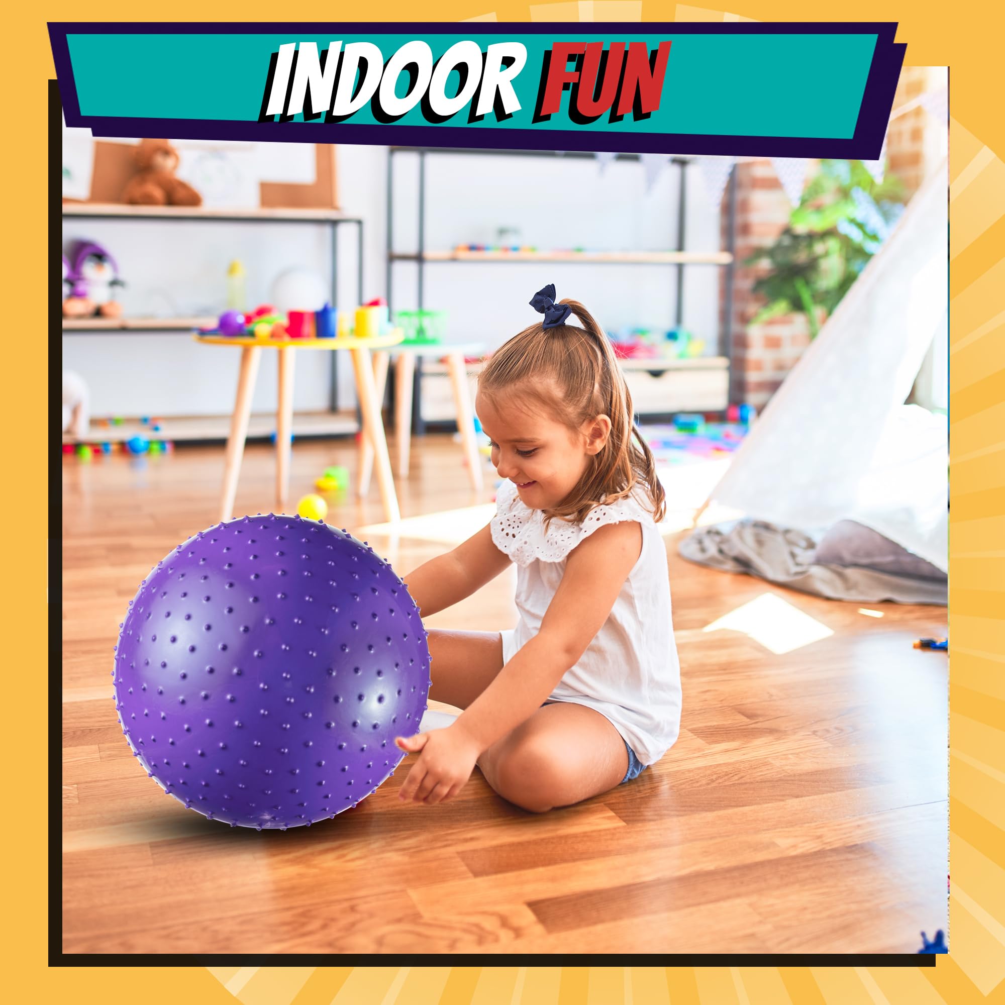 18-Inch Big Balls for Toddlers and Kids - Pack of 5 Inflatable Giant Balls for Kids with Hand Air Pump, Big Bouncy, Sensory Play, Stress Toy, Knobby, Large Playground, Recess, Games for Children