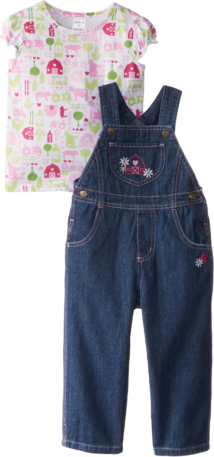 Carhartt Little Girls' Washed Denim Bib Overall Set Clothing