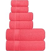 Elvana Home Ultra Soft 6 Pack Cotton Towel Set, Contains 2 Bath Towels 28x55 inch, 2 Hand Towels 16x24 inch & 2 Wash Coths 12x12 inch, Ideal for Everyday use, Compact & Lightweight - Coral Orange