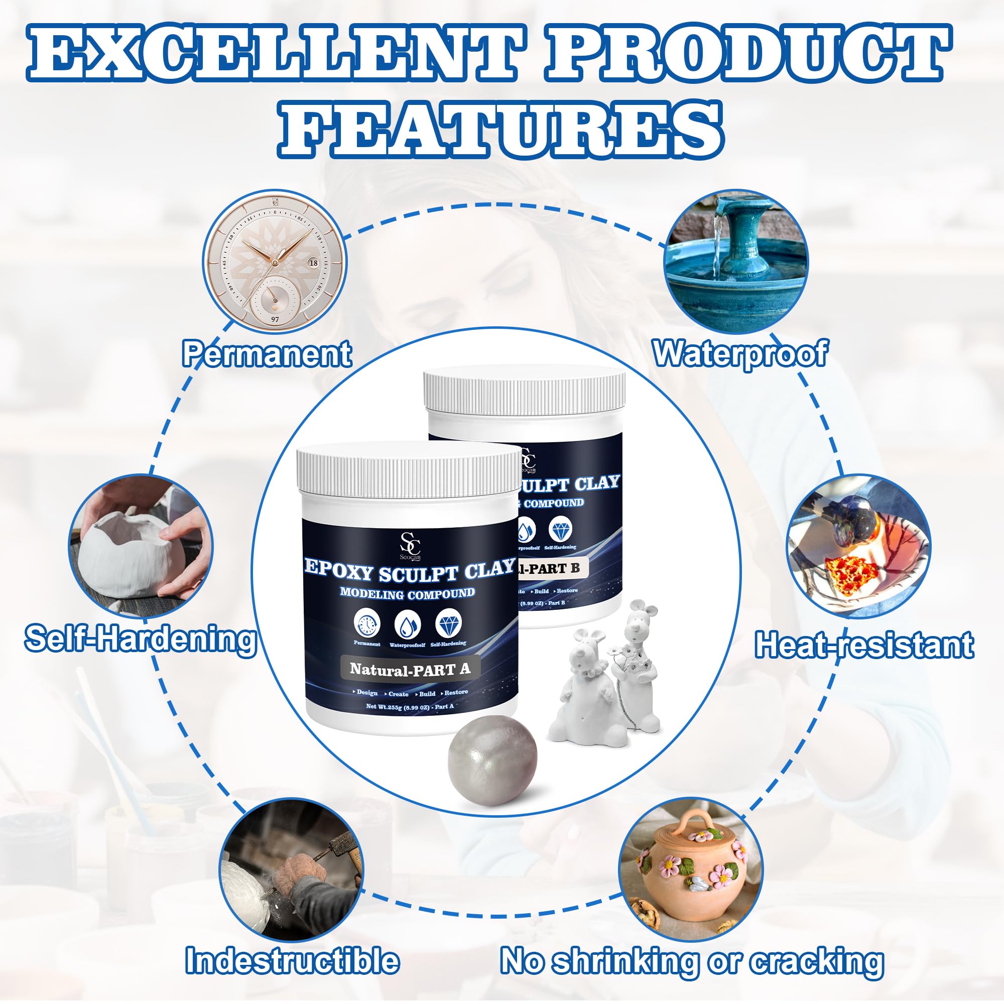Epoxy Putty Sculpt Clay, 2 Part A & B for Sculpting, Modeling, Building, and Repairing, 1 Pound, Natural
