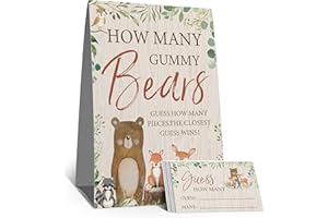 Woodland Baby Shower Game, Guess How Many gummy Bear game, woodland Forest Animals Theme (1 Sign and 50 Guessing Cards) ﻿