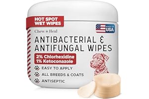 Chew + Heal Labs Dog Paw Wipes Antibacterial 50 Count - Antifungal Wipes for Dogs with 2% Chlorhexidine and 1% Ketoconazole - Good for All Breeds - Made in The USA