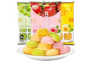 NOBLE CREATEAPROTOTYPE Japanese Mochi Fruit Rice Cakes Daifuku Sweet Dessert 19.3 Oz - 3 Variety Packs Strawberry Mango Grape Mochi Snack Bites Asian Snacks