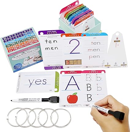 Amazon Com Think2master Premium 186 Laminated Alphabet Sight Words Phonics Flash Cards For Prek Kindergarten Bonus 2 Dry Erase Markers 5 Rings Learn To Read Write Count Add Subtract Numbers
