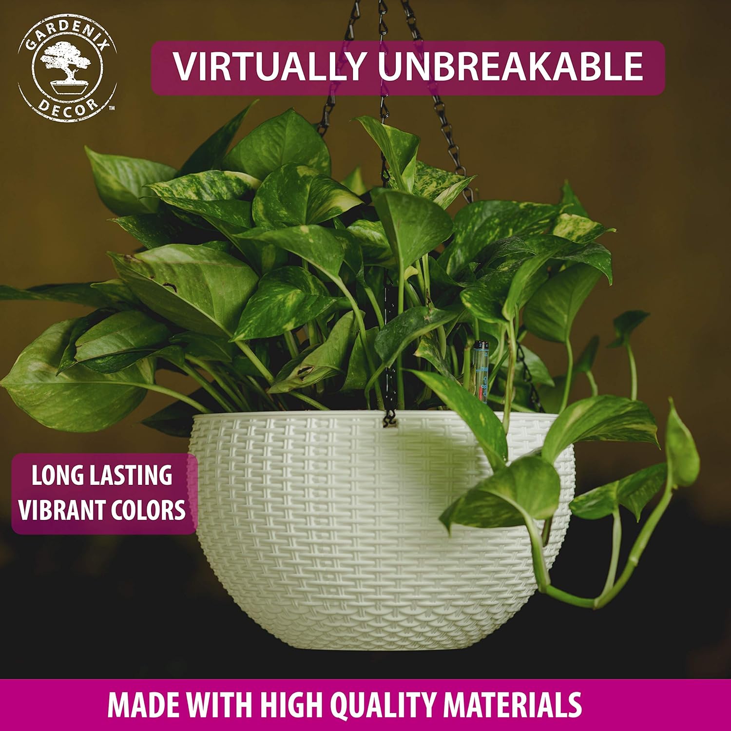 11'' Self Watering Hanging planters for Indoor Plants - Flower Pot with Water Level Indicator for Plants, Hanging pots - Self Watering Planter Plant Pot- Coco Coir - Round 1 Pack – White: Kitchen & Dining