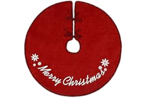 N&T NIETING Burlap Christmas Tree Skirt, 30 Inches Rustic Xmas Tree Skirt for Christmas Decorations, Merry Christmas Tree Ornaments, Holiday Home Decor(Red)