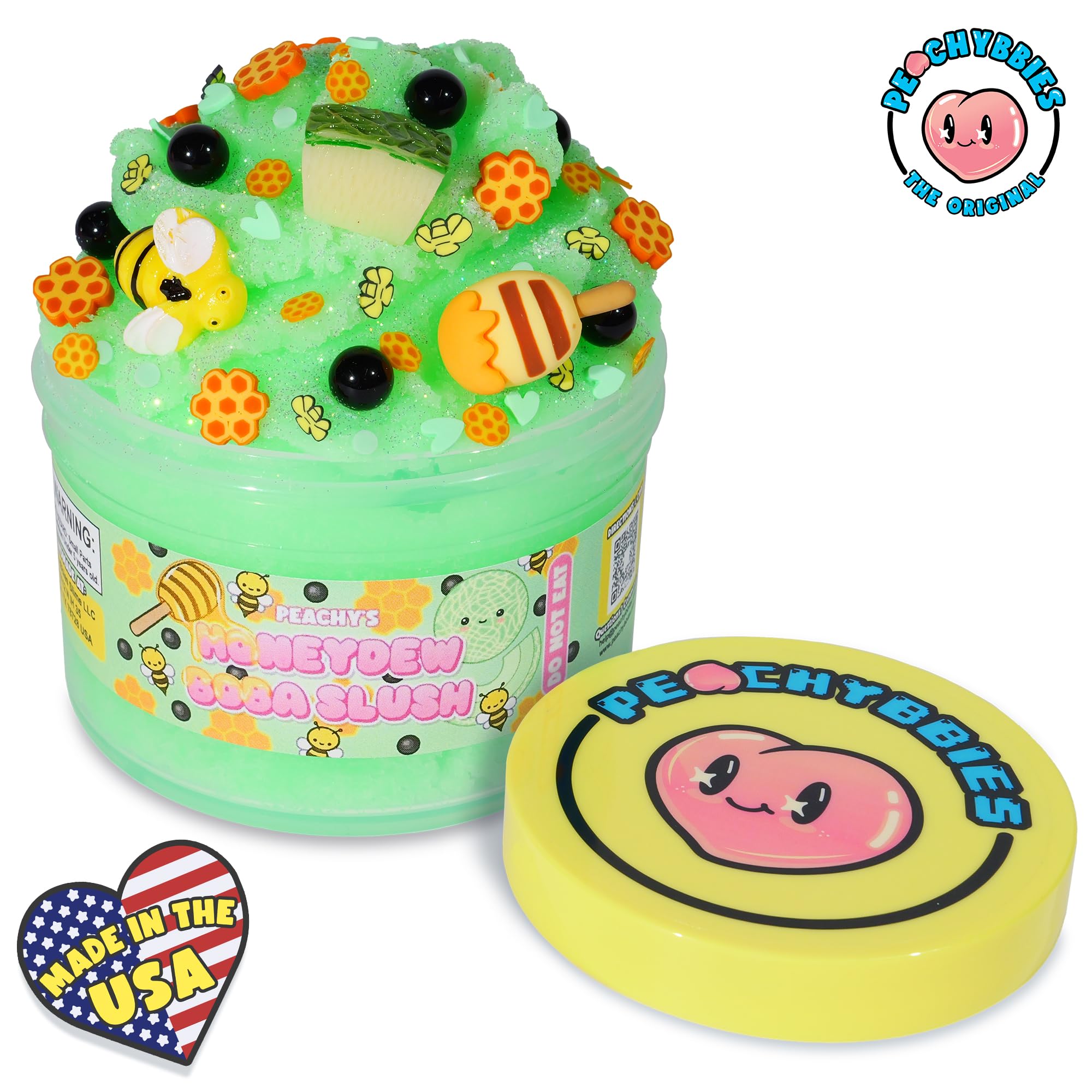 Peachybbies Honeydew Boba Slush Slime, Made in USA Premium, 100% Authentic, 7 oz. ICEE, Scented for Kids, ASMR, Fidget Toys