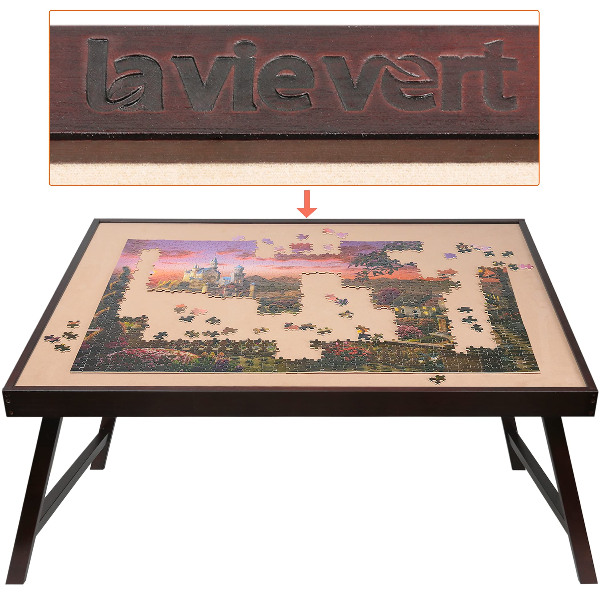 LAVIEVERT 1500 Piece Tilting Puzzle Table with Folding Legs, Adjustable Puzzle Board Easel with Non-Slip Tabletop, Large Portable Wooden Jigsaw Puzzle Table Puzzle Storage for Adults