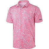 Obla Mens Golf Polo Shirts Short Sleeve Dry Fit Performance Moisture Wicking Casual Print Collared Golf Shirts for Men