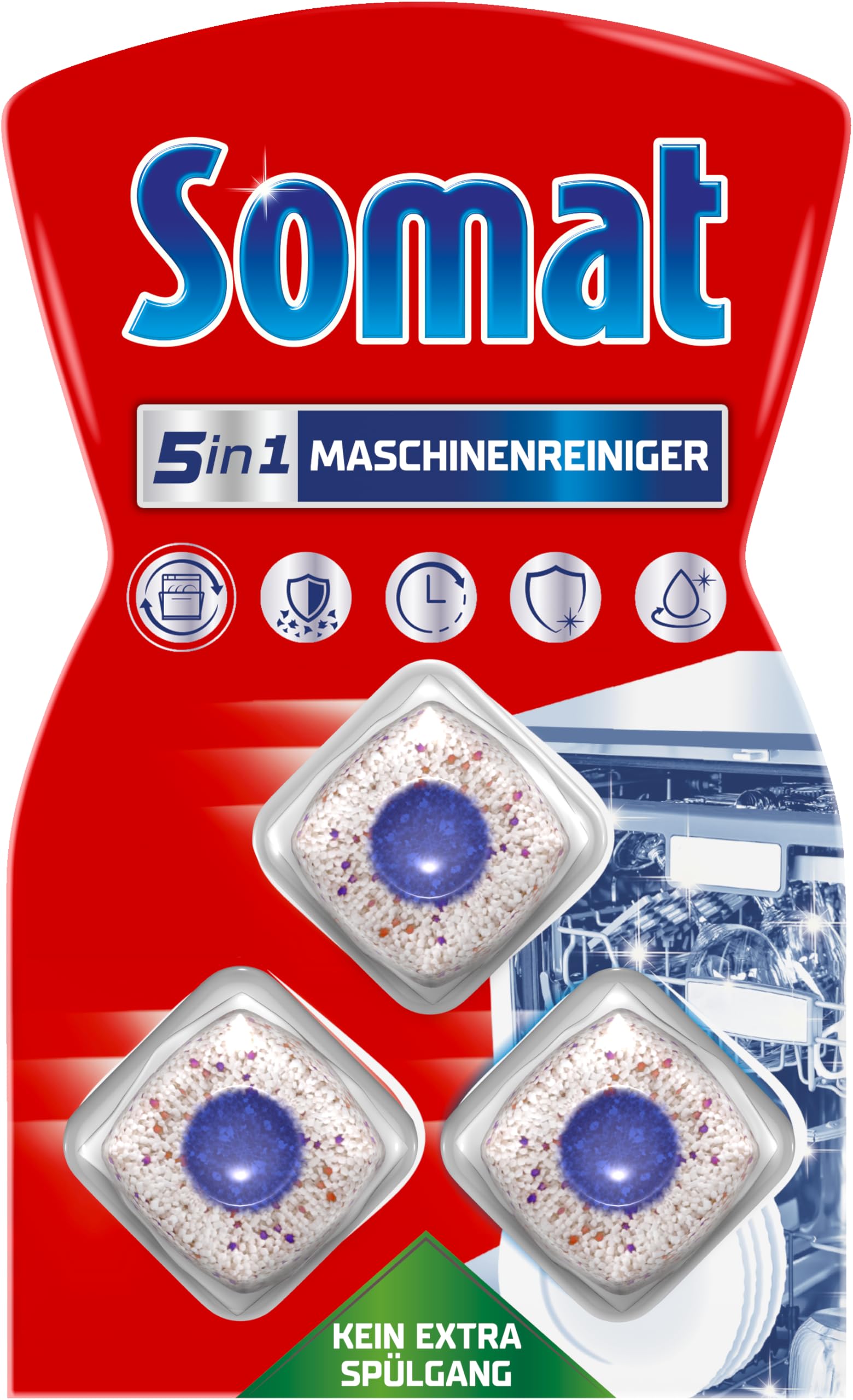 Somat 5in1 Maschinenreiniger (3 Spülgänge), Anti-Kalk Spülmaschinenreiniger für monatlichen Gebrauch, Reinigungs-Tabs für die Spülmaschine für längere Lebensdauer, ohne extra Spülgang