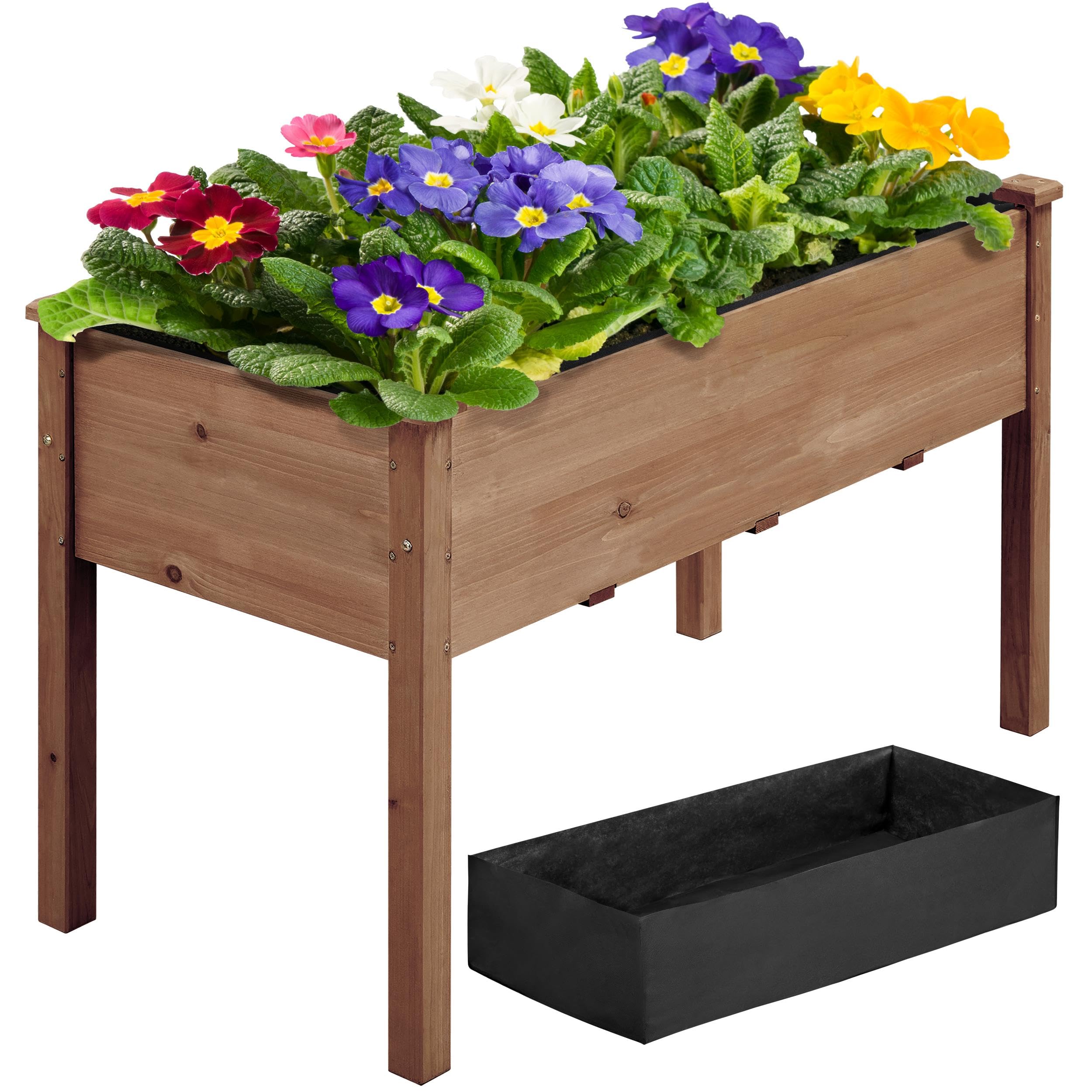 Yaheetech 1pc Raised Garden Bed 48x24x30in Elevated Wooden Horticulture Planter Box with Legs Standing Growing Bed for Gardening/Backyard/Patio/Balcony, Dark Brown Image