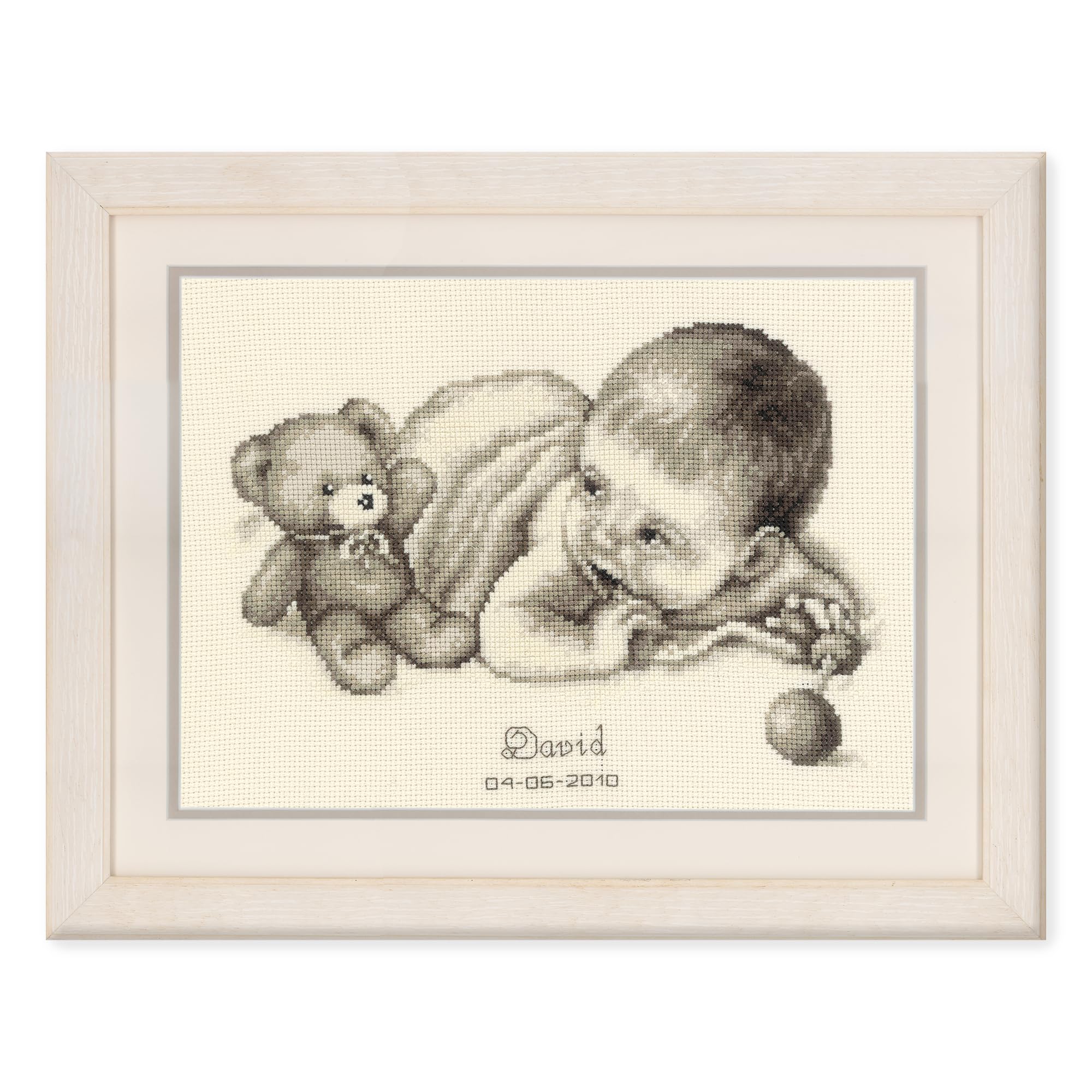 Vervaco Birth Record Baby with Teddy Counted Cross Stitch Kit, Multi-Colour