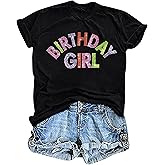 Birthday Outfits for Women Sequin Birthday Girl Shirt Party Gift Cute Graphic Short Sleeve Crewneck Tops