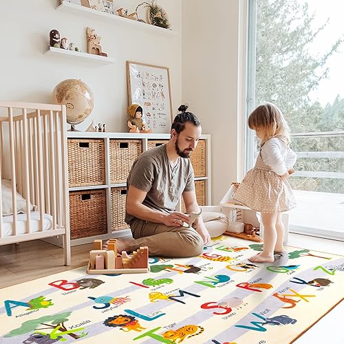 Ashler Kids Rug, Alphabet and Animals Carpet for Playroom,