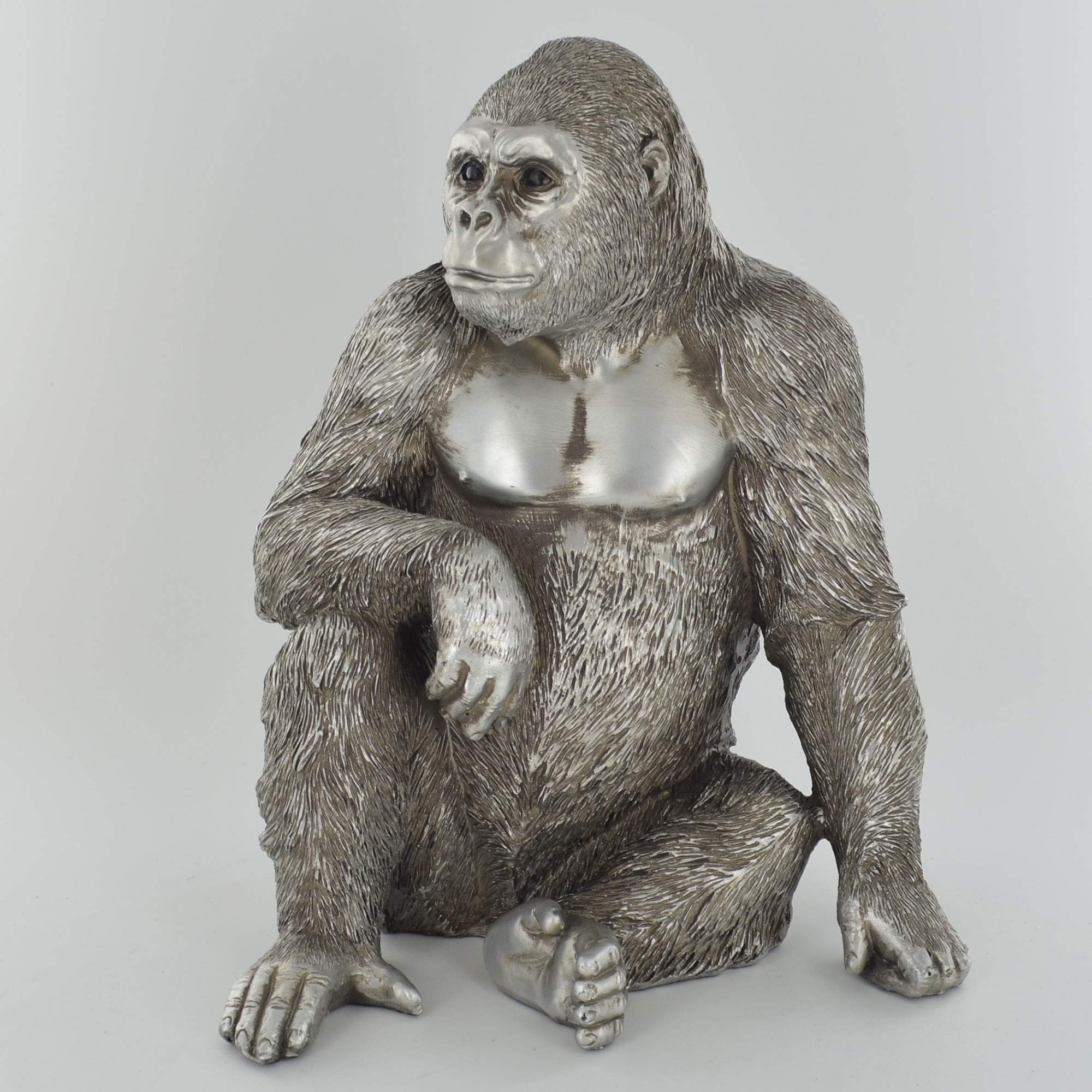 Prezents.com Sitting Gorilla Antique Silver Sculpture Lovely Home Decor Wildlife Gift Idea H21.5cm
