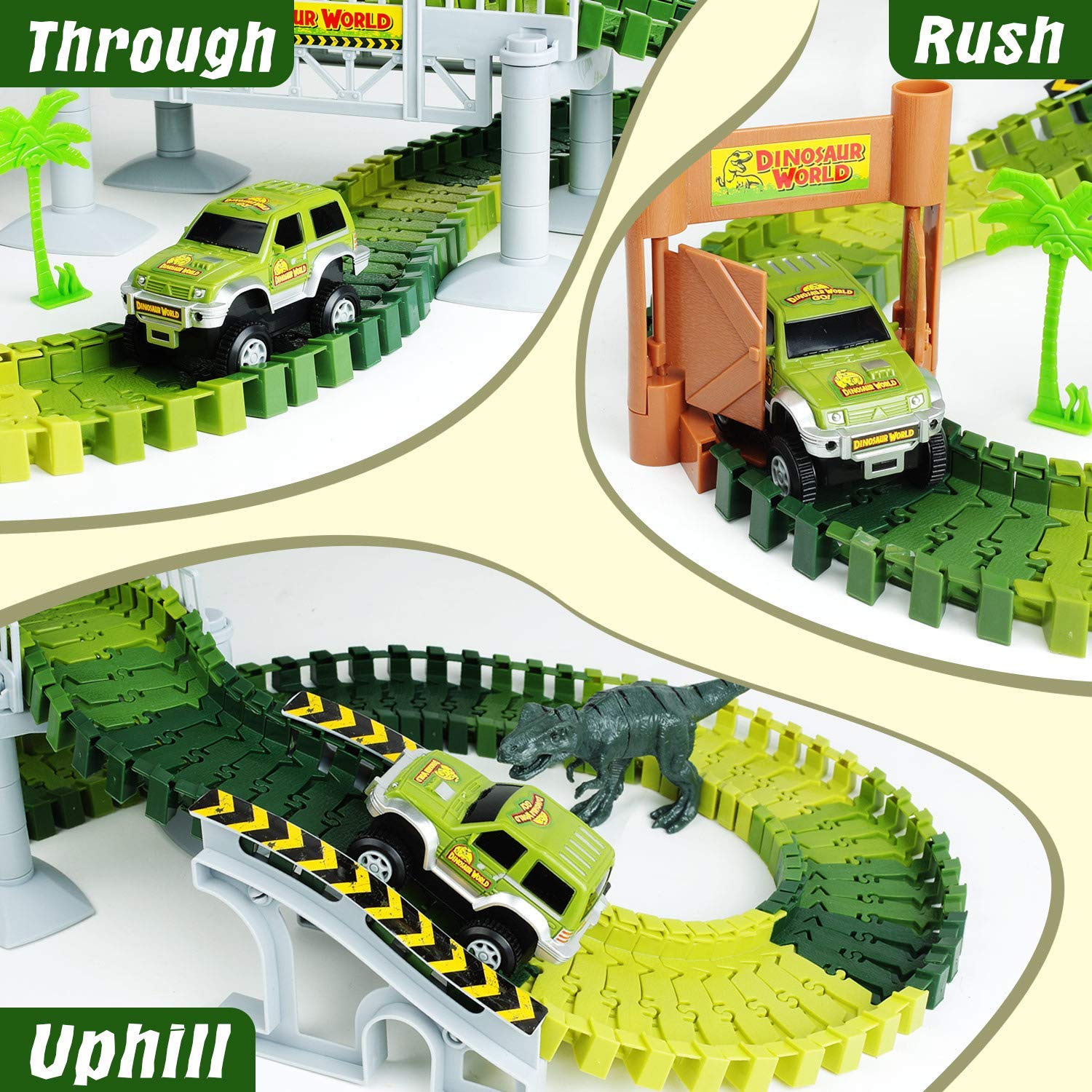 Dinosaur Toys, Create A Race Car Track Dino World with Flexible Track and 2 Cool Cars, Best Gift for Toddler Kids Boys Girls Age 3 4 5 6 7 Year Old