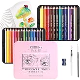 rubens 71 PCS Artist Watercolor Pencils Kit for Adult Drawing | 48 Colors Soft Core Watercolor Pencils In Metal Box with Brush, Water Brush Pen, Sharpener, 20 Sheets Hot Pressed Papers
