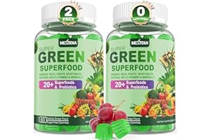 NEXTDIA Super Greens Gummies, Daily Greens Superfood Fiber Gummies w/Spirulina, Chlorella, Prebiotic, Probiotic, Fruit Veggie, Vitamins & Minerals, for Digestive & Gut Health, Immunity, Focus & Energy, 120Cts
