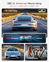 Dash Cam Front and Rear: 4K+1080P+1080P 3 Channel