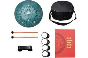 Nanrika Steel Tongue Drum, 8 Inch 11 Tone, Percussion Instrument, Hand Pan Drum, With Bag, Music Book, Drumstick and Finger Cover (Malachite)