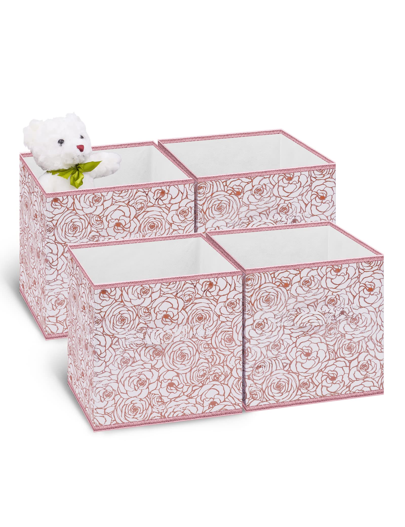 Photo 1 of DAMAHOME Collapsible Storage Cube Bins, 11 Inch Floral Cube Storage Bin, Fabric Cubby Organizer with Dual Handles and Tags For Nursery/Home Office/Closet/Kids Room/4-Pack(Flower Rosegold)