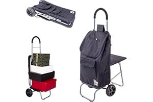 Trolley Dolly with Seat, Black Shopping Grocery Foldable Cart Tailgate