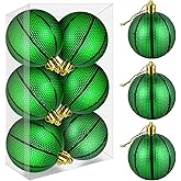 Mupera Christmas Ball Ornaments - 6 Pcs Shatterproof Sports Green Basketball Ornament Set, 2.36 Inch Hang Ball Decorations for Xmas Tree, Holiday, Wedding, Party, Office, Business Decor