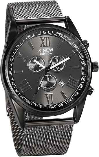 JewelryWe Relojes de Hombres Caballeros Negro Casual, Dial ...