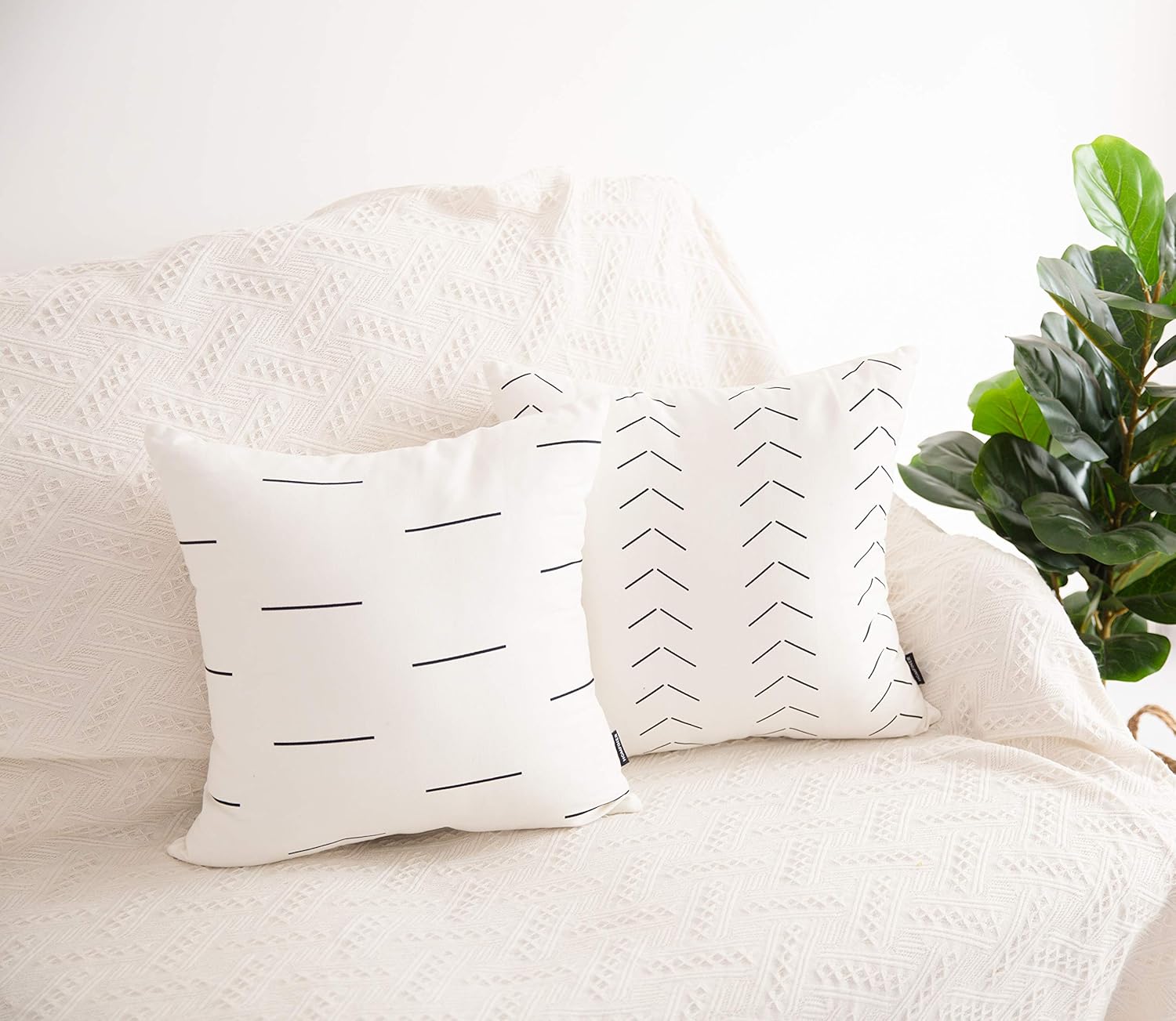 HOMFINER Decorative Throw Pillow Covers for Couch, Set of 6, 100% Cotton Modern Design Stripes Geometric Bed or Sofa Pillows Case Faux Leather 18 x 18 inch: Home & Kitchen