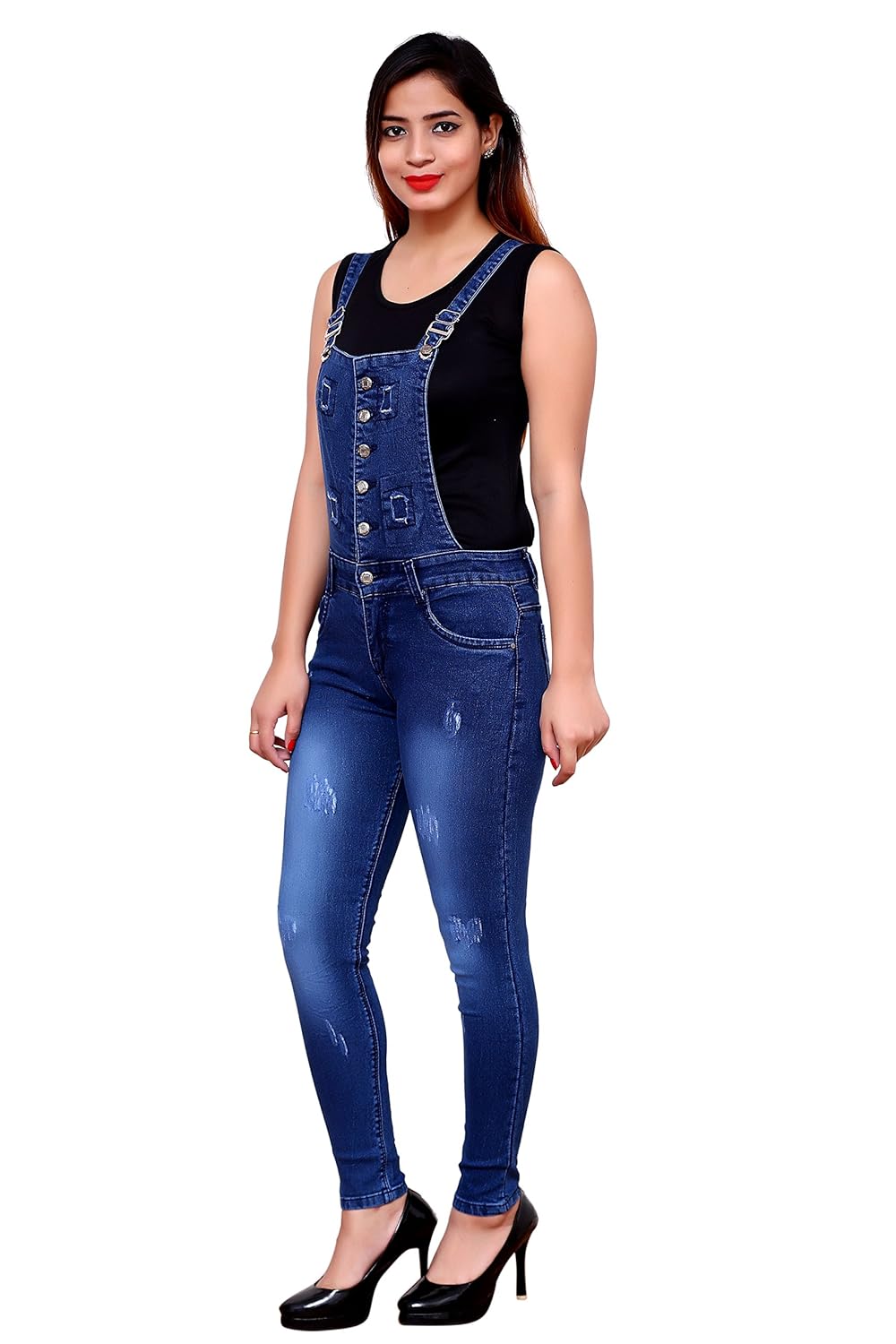 fnocks women slim fit dangri dark blue design 26 28 30 32 34