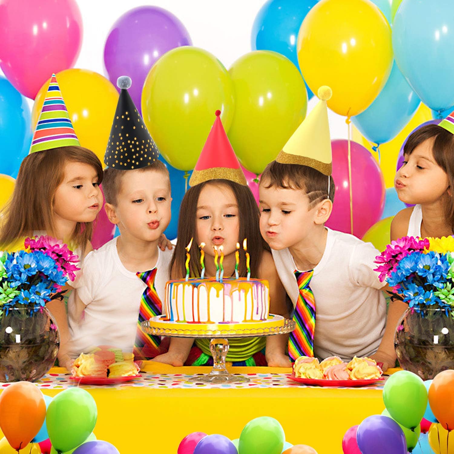 12 PCS Party Hats Birthday Party Hats,coming with 1 Colorful Happy Birthday Banner,20 Decoration Balloons,1 Hanging Swirl Streamer for Adults Teens Boys Girls Birthday Party Decorations Party Supplies: Clothing