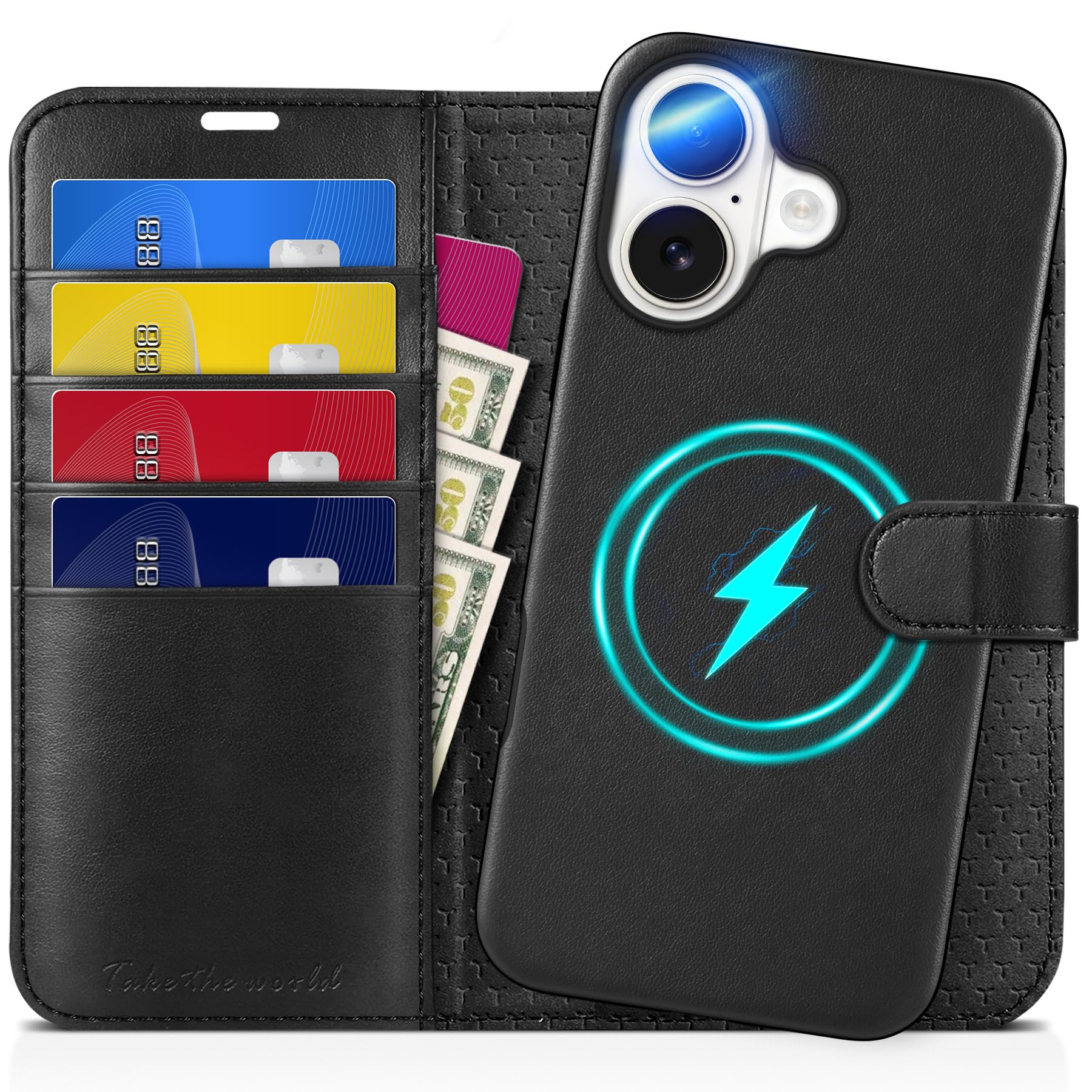 Photo 1 of TUCCH Wallet Case for iPhone 16, Removable 2 in 1 RFID Blocking [4 Card Slots] [Wireless Charging] Kickstand PU Leather Magnetic Detachable Protective Folio Cover Compatible with iPhone 16 6.1", Black