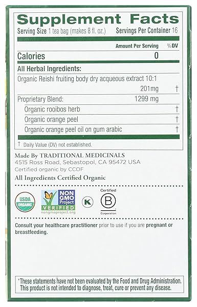 TRADITIONAL MEDICINALS, ORGANIC REISHI MUSHROOM TEA, 16 COUNT