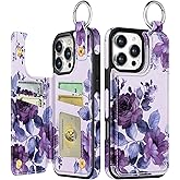Shorogyt Compatible with iPhone 16 Pro Max Wallet Case with Card Holder - Cute Purple Flower Design Kickstand for Magnetic Clasp Back Flip Folio Leather Phone Covers for Women Men Girls
