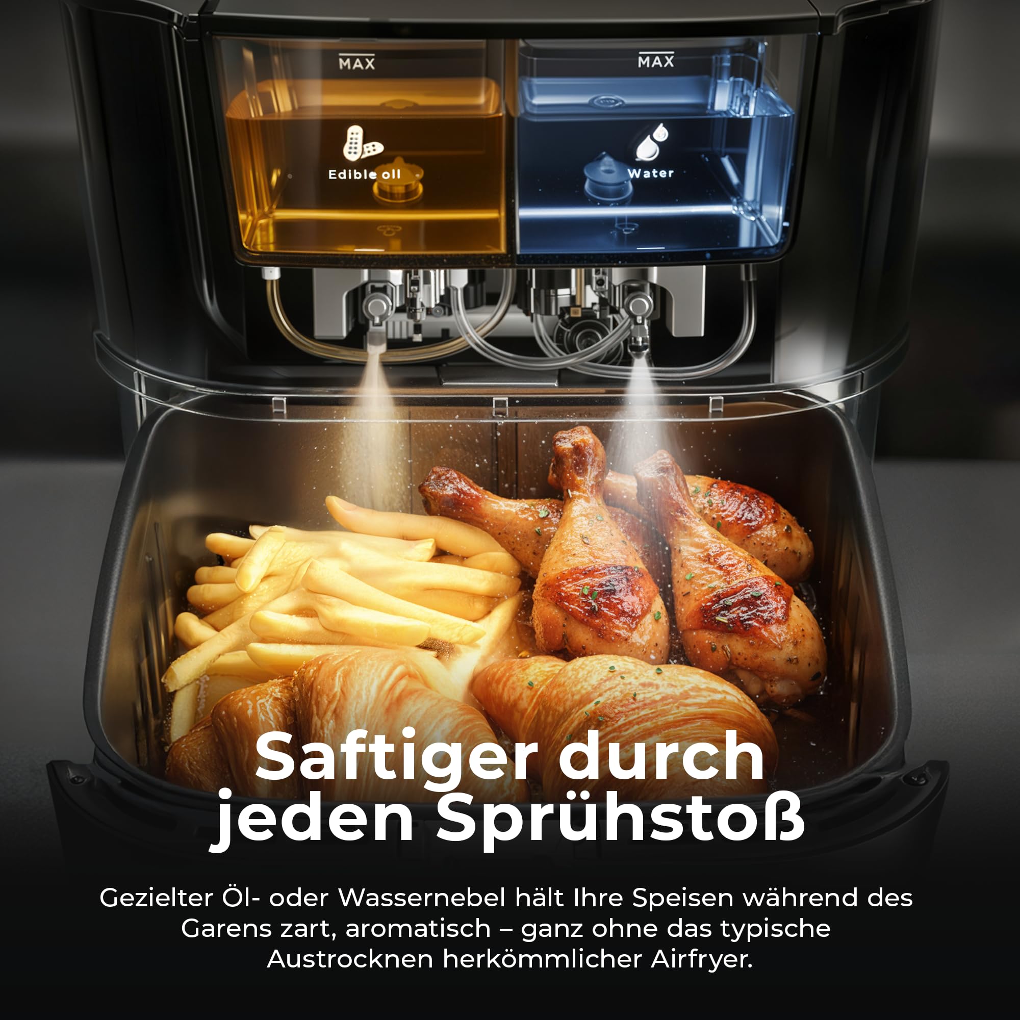 Balter Heißluftfritteuse Airfryer mit Öl- & Wasser-Spray Funktion für extra knusprige Speisen, 7,2L XXL, Heissluftfriteuse mit Sichtfenster, 10 Programme, Air Fryer, inkl. 100 Rezepte, HL-710 3