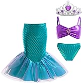 Girls 3pcs Mermaid Swimsuit Bathing Suit Princess Bikini Set with Skirt for Toddler Little Kids Beach Swimwear 2-10 Years