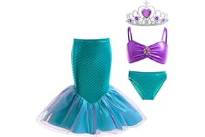 AUKIDWLD Girls 3pcs Mermaid Swimsuit Bathing Suit Princess Bikini Set with Skirt for Toddler Little Kids Beach Swimwear 2-10 Years