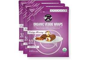 WrawP Organic Mini Veggie Wraps - ENERGY MORNING (3 pack) SHELF STABLE, All Natural, Gluten Free, Paleo, Raw Vegan. Perfect for Wraps, flat bread, snack, chips