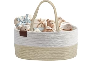 DECOMOMO Diaper Caddy Organizer, Cotton Woven Baby Basket with Removable Divider (Beige & Ivory White, Large)