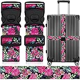 2 Pack Luggage Straps for Suitcases, Adjustable Travel Belt with Double Lock and Quick Release Buckle, Heavy Duty Nylon Bag Packing Strap, Bright Identifiers Business Travel Accessories-Pink Flowers
