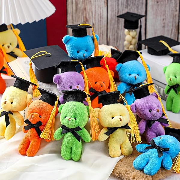 SOTIFF 24 PCS MINI GRADUATION BEAR PLUSH GIFT STUFFED ANIMAL WITH CAP GIFT FOR HER, FOR HIM, CLASS OF 2026 GRADUATION PRESENT FOR COLLEGE HIGH SCHOOL FOR DIY KEYCHAIN XMAS DECORATIONS(MULTICOLOR)