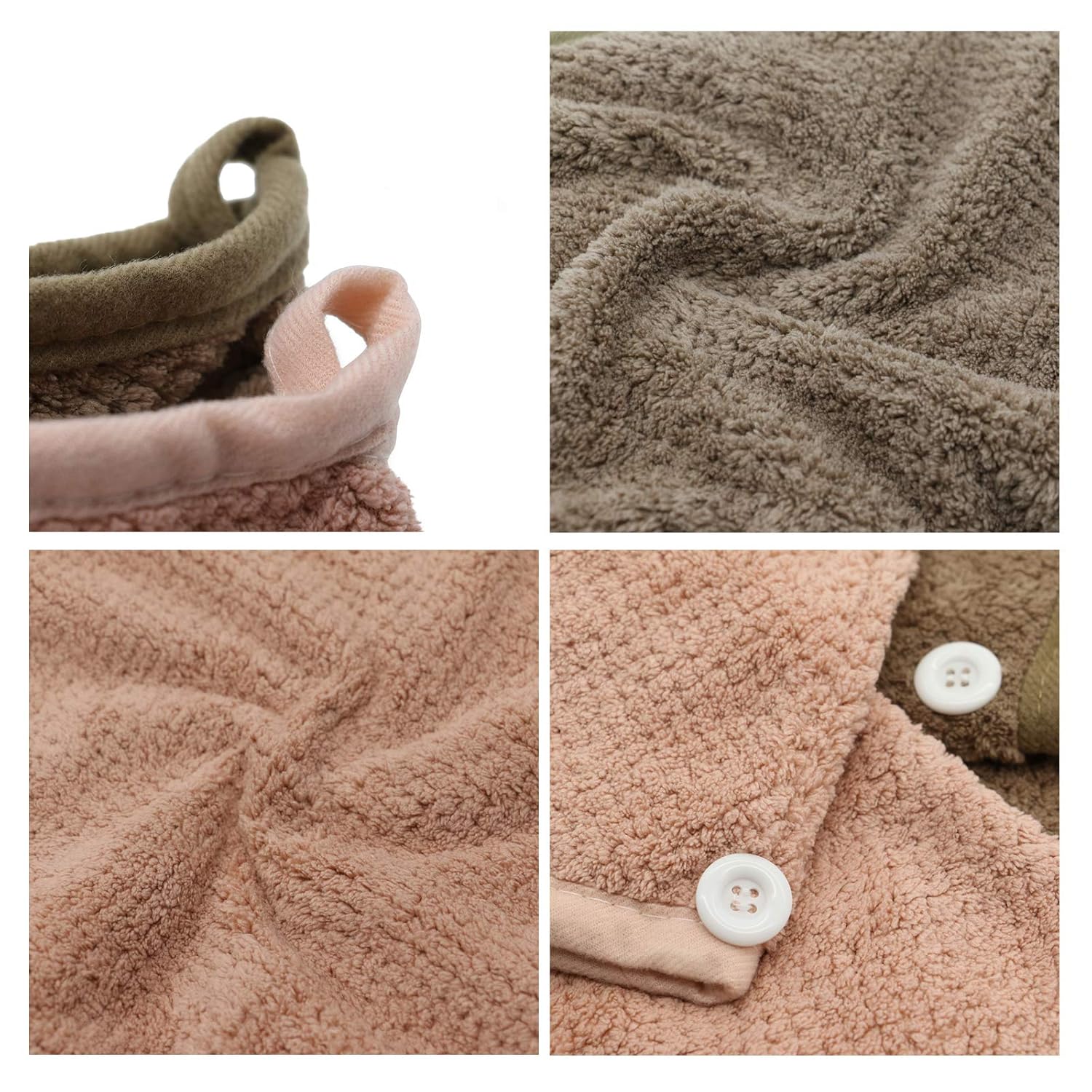 2Pack Hair Wraps with Button for Women,Super Absorbent and Soft Hair Drying Towel for Curly,Long &Thick Hair (Coffee & Pink): Kitchen & Dining
