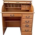 Small Roll Top Desk for Home Office Or Student Solid Oak Wood Single Pedestal 40.5Wx24Dx45H Harvest Stain Quality Crafted Construction Locking File Drawers Dovetailed Secretary Desk Easy Assembly