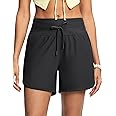 ISEEGZ Women's 5" High Waisted Tummy Control Swim Board Shorts Quick Dry Swimming Shorts for Women with Liner Pockets