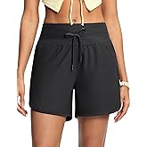 ISEEGZ Women's 5" High Waisted Tummy Control Swim Board Shorts Quick Dry Swimming Shorts for Women with Liner Pockets