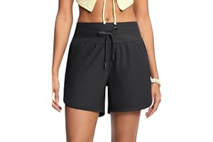 ISEEGZ Women's 5" High Waisted Tummy Control Swim Board Shorts Quick Dry Swimming Shorts for Women with Liner Pockets