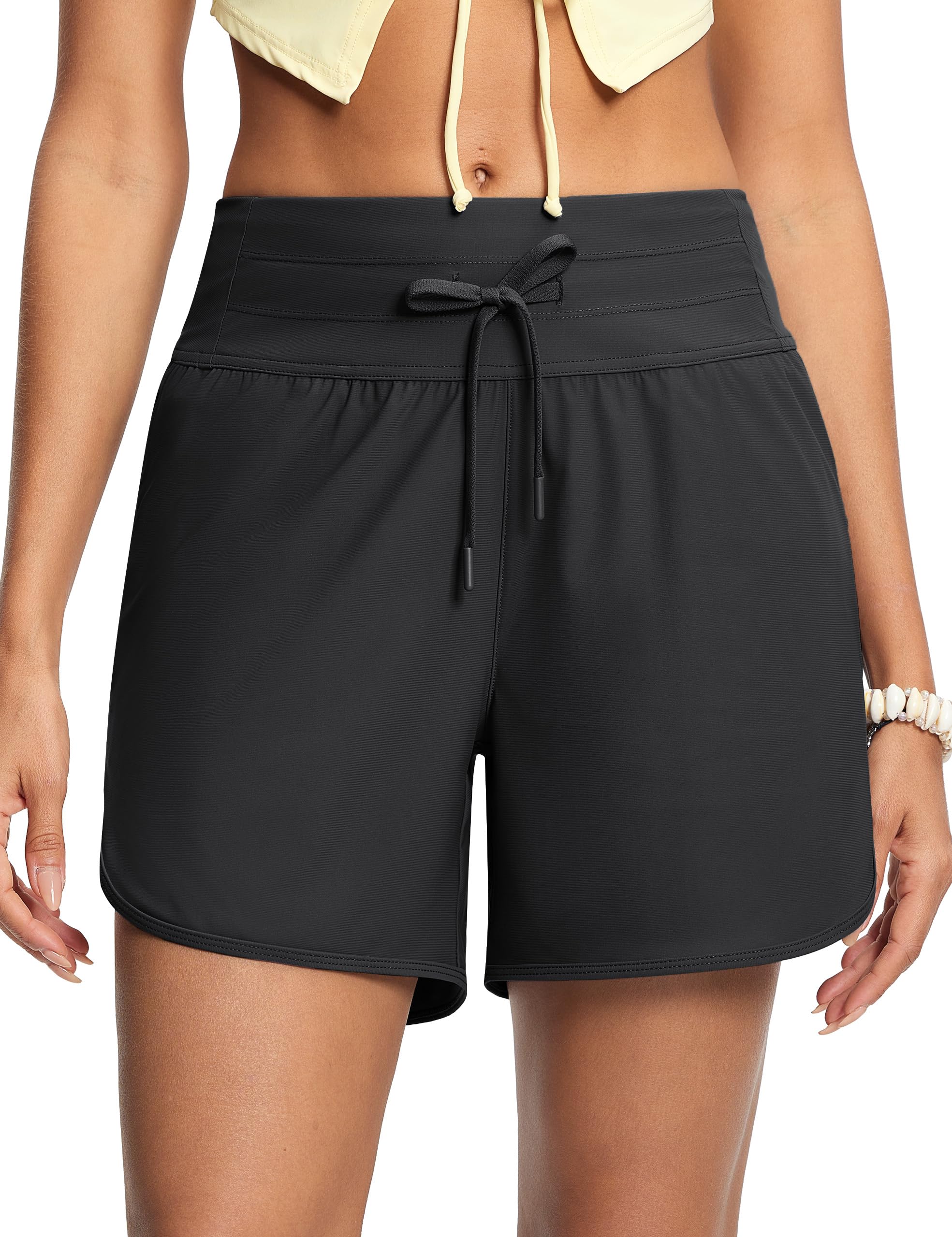 Photo 1 of ***SIMILAR***ISEEGZ Women's 5" High Waisted Tummy Control Swim Board Shorts Quick Dry Swimming Shorts for Women with Liner Pockets Black