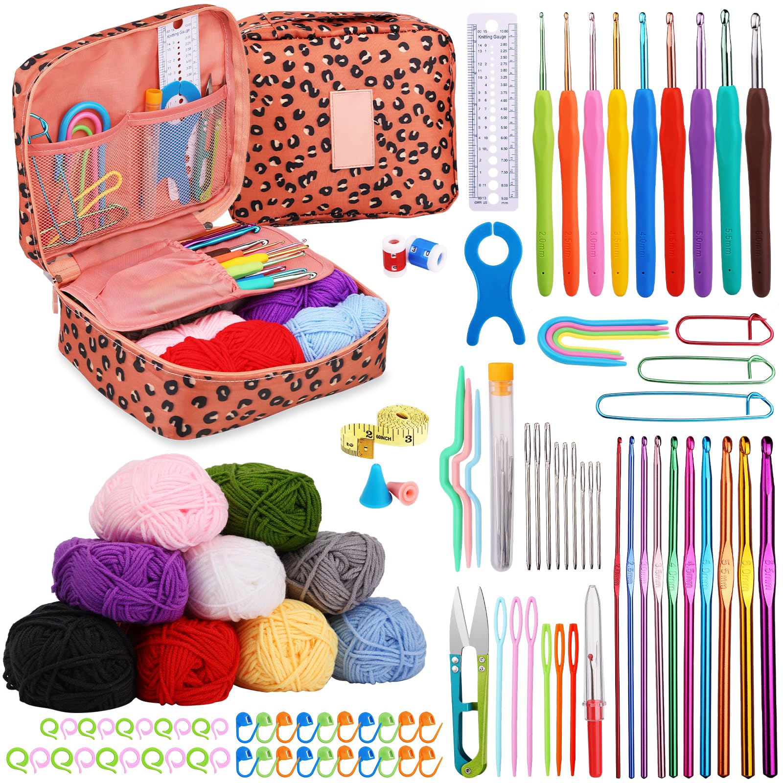 Qzma Crochet Kits for Beginners Adults, 102 Pcs Crochet Kits, Complete Crochet Set with Crochet Hooks, Crochet Yarns Knitting Accessories