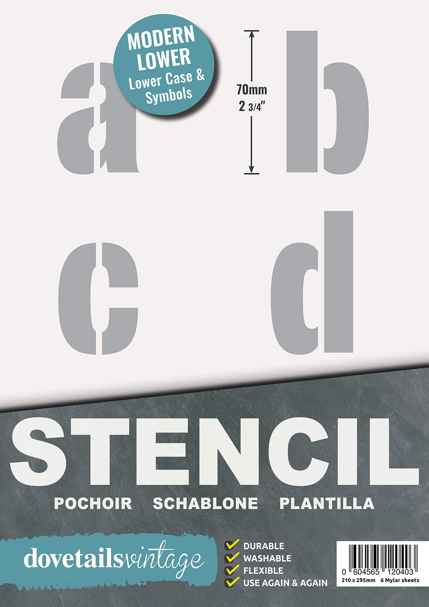 Dovetails Vintage Letter Stencil 70 mm Tall Modern Style Lower Case Letters and Symbols